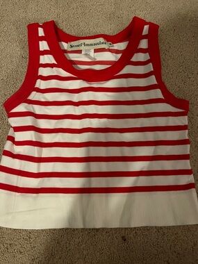 Stoned Immaculate Red & White Striped Ribbed Tank